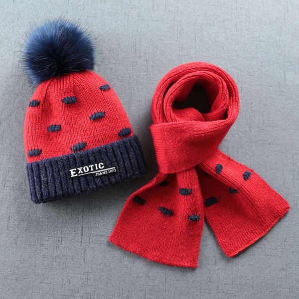 

hat winter baby's wool autumn and scarf set girl's princs ear cap korean children's fashion, Red;brown