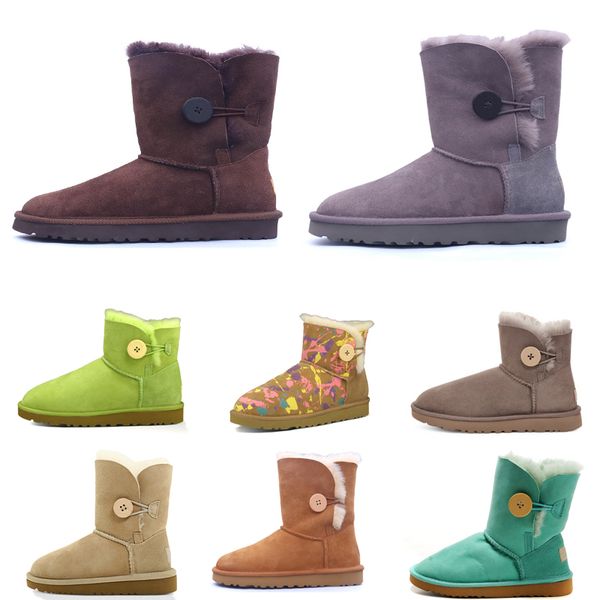 

2021 new designer classic wgg short bailey bow tall button triplet australia womens women boot winter snow boots fur furry australian w6gr#, Black