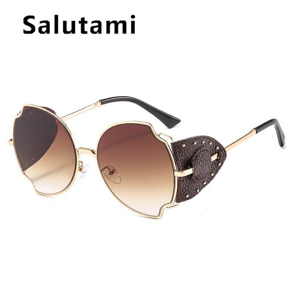 

sunglasses genuine leather frame punk for women 2021 sun glasses butterfly shape rivet men hip hop cat eye shades, White;black