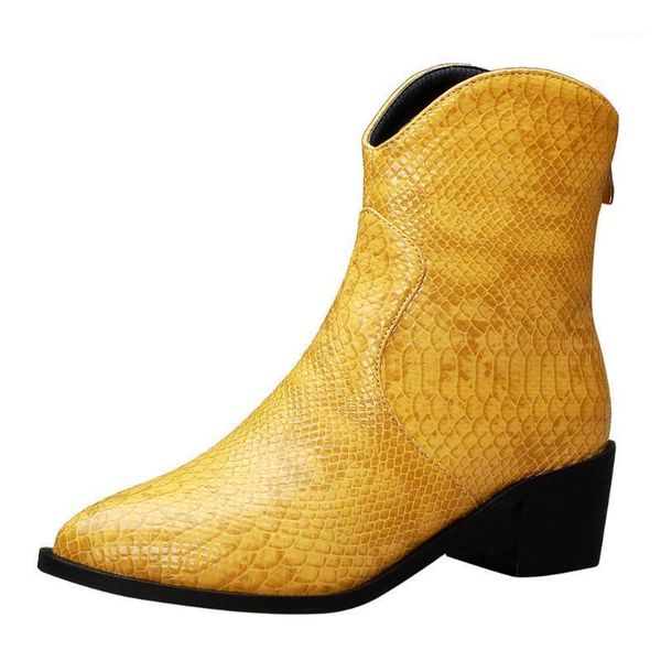 

boots women's pointed high-heeled snake print flats shoes ankle booties large size 35-43 square-heeled botas mujer1, Black