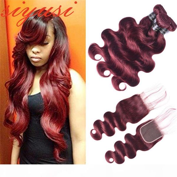 

brazilian hair weave 3 4 bundles burgundy body wave ombre bundles with closure 99j brazilian human hair blonde bundles with closure, Black;brown