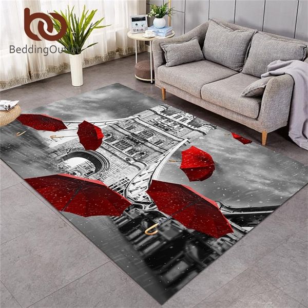 Bedddingoutlet Vermelho Guarda-chuva Grande Tapete para sala de estar Inglaterra Londres Chão Torre Tower Bridge no Rio Tamisa Área Rug 152x244cm 201225