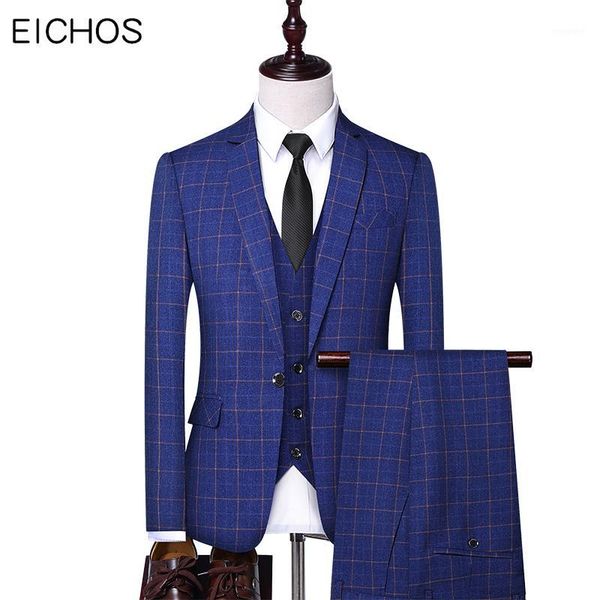 

fashion plaid suit men korean boutique casual business formal man suits 3 pieces( jacket + vest + pants ) wedding suit for groom1, White;black