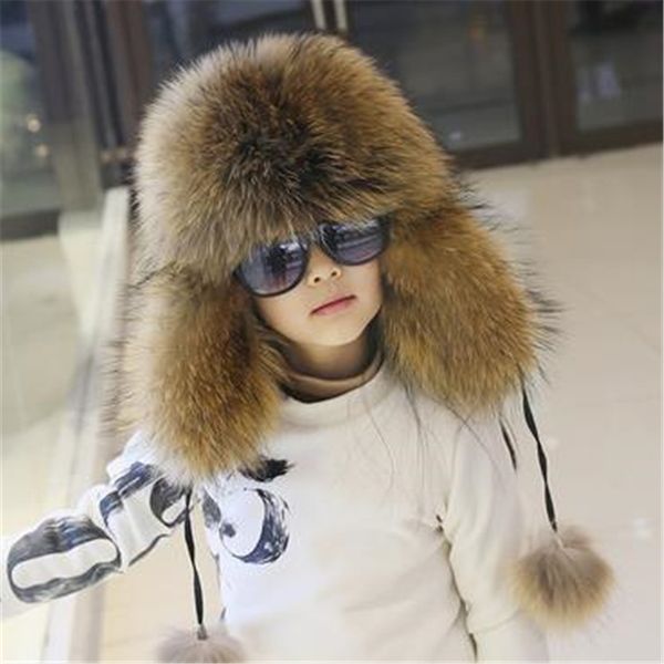 

boys winter fox girls thick mink fur caps warm pelaje bombers hats high imitation hat fourrure ear protection cap, Blue;gray