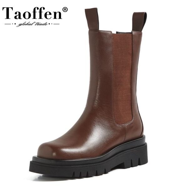 

taoffen real leather short boots women fashion platform warm high heel winter shoes woman casual daily boot footwear size 34-39 q1104, Black