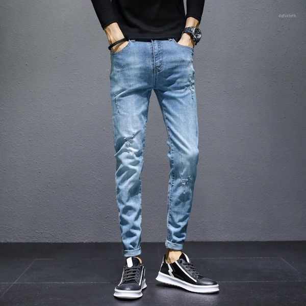 

high-end jeans men autumn blue slim straight brand denim pants casual fashion men's trousers full length cowboys man homme jean1