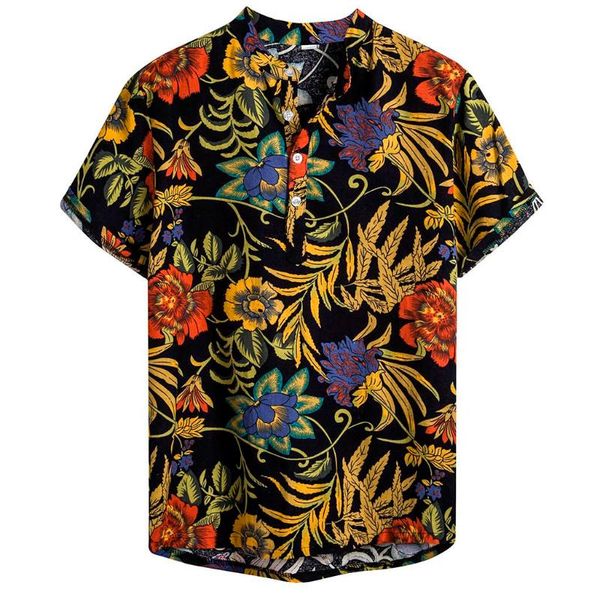 

hawaiian shirt summer men shirt cotton linen casual ethnic short sleeve printing plus size fashion blouse shirts 2020 #zer, White;black