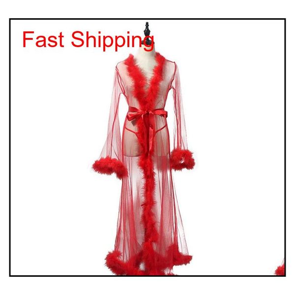 

womens long sleeve bathrobe feather robe bath nightdress bath gown fashion qylqrn item_home