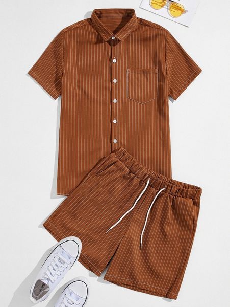 

men striped shirt with drawstring shorts c1au#, Gray