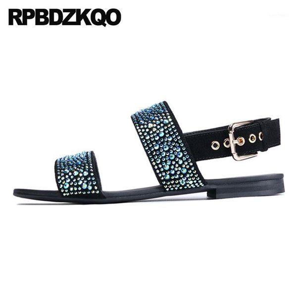 

2019 roman size 46 rhinestone genuine leather flat large sandals italian big shoes men gladiator1, Black