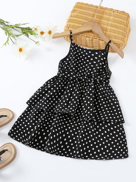 

toddler girls polka dot layered hem belted cami dress she, Red;yellow