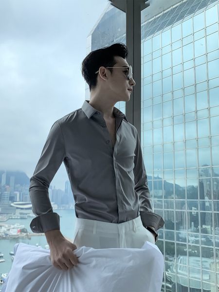 

daio mens korean style autumn winter texture solid long sleeve pointed collar british shirt versatile