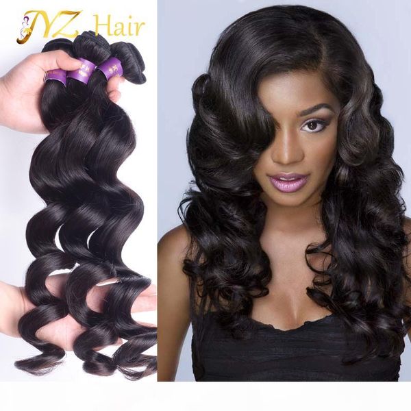 

jyz peruvian virgin hair loose wave virgin human hair 3 bundle deals malaysian unprocessed virgin brazilian human hair bundles, Black