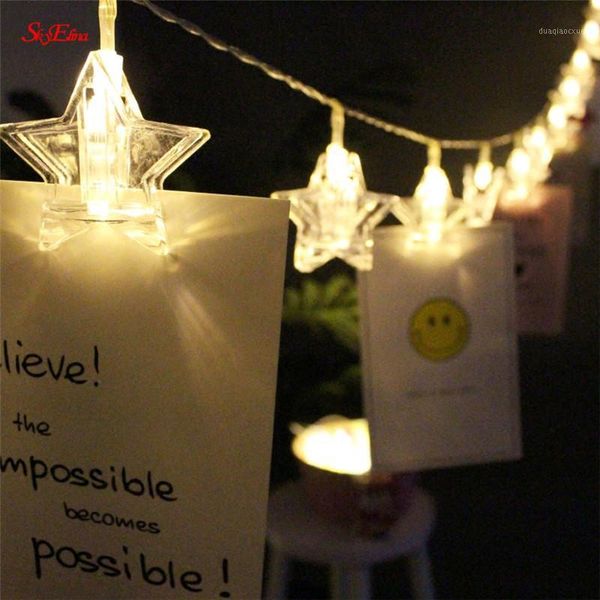 

christmas decorations 1.5m 10led five-pointed star po clip string lights fairy light xmas bedroom diy shapes battery lamp 8z mm2441