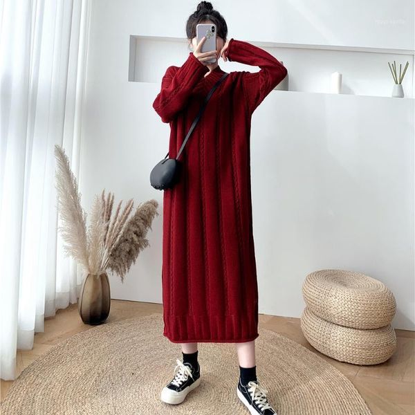 

make firm offers new autumn and winter loose thickening v-neck long wool knitting dress dress girl1, Black;gray