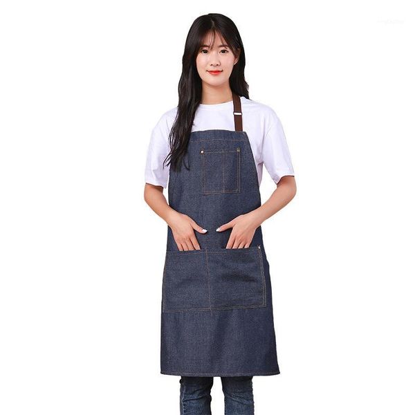 

aprons kitchen anti-oil sleeveless cooking home cleaning adjustable pinafore resturant chef working uniform denim apron1