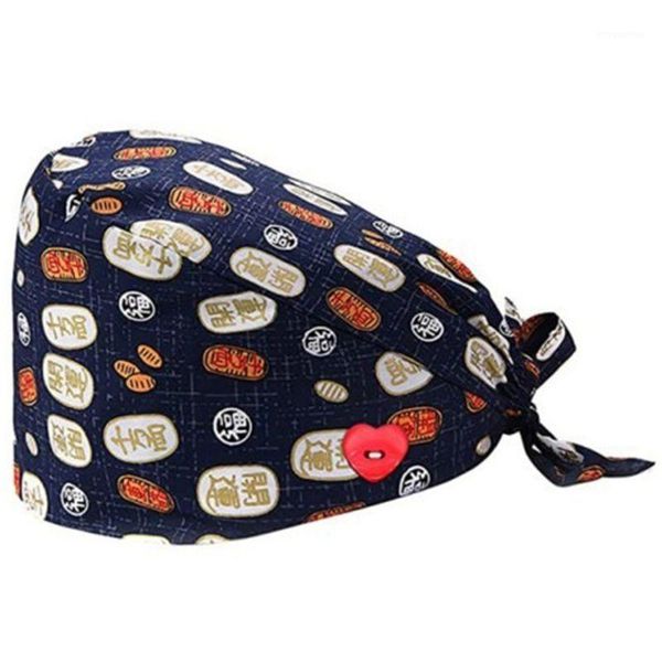 

women ethnic paisley buttons scrub cap wtih holder ties protect ears work bouffant hat1, Blue;gray