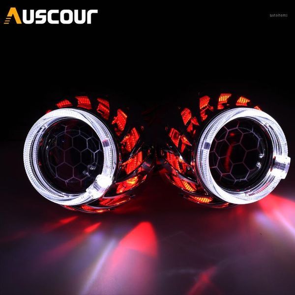 

2.5 inch blue honeycomb bi xenon hid projector lens with fire wheel angel eyes shrouds h1 h4 h7 car assembly modify1