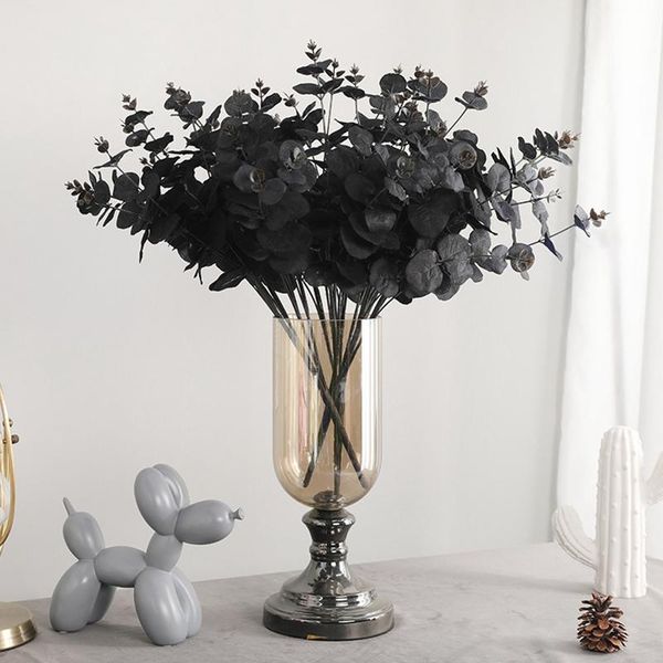 

20 heads artificial black eucalyptus fake flower plant wedding party decoration