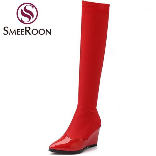 

smeeroon 2020 over the knee boots for women pointed toe thigh high boots side zipper keep warm winter party shoes1, Black