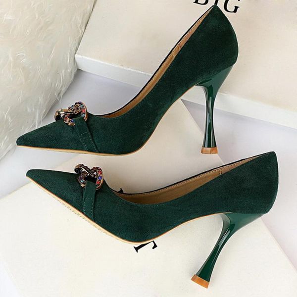 

dress shoes 2021 women blue 9.5cm high heels wedding crystal bridal prom lady scarpins yellow green office glitter quality, Black