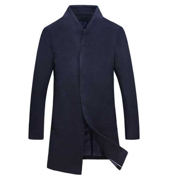 

men's trench coats men solid color coat mid-length slim-fit woolen long sleeve lapel collar slant pocket single-breasted jacket, Tan;black
