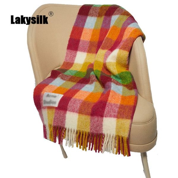 

new winter brand cashmere scarf women plaid soft warm tassel shawls ladies red multi colors large pashmina wraps 200cm 201103, Blue;gray