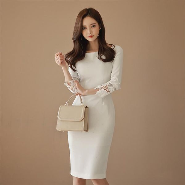 

women patchwork white lace dress spring 2021 solid long sleeves vintage bandage bodycon dresses celebrity vestidos de festa, Black;gray