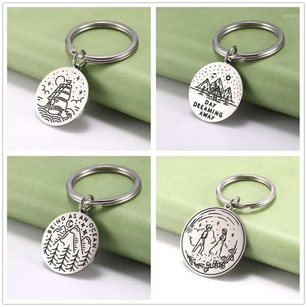 

keychains lemegeton sun moon mountain boat keychain camping outdoor travel key chain ring holder stainless steel for men1, Silver