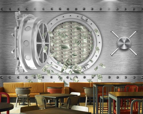 

3d customized bar restaurant wallpaper personality creative safe deposits dollar wall ktv mural fashion wallpaper1