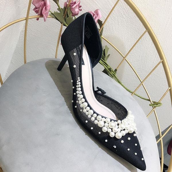 

spring pearl shoes women pumps high heels girl pumps elegant footware female party shoes pointed-toe office ladies, Black