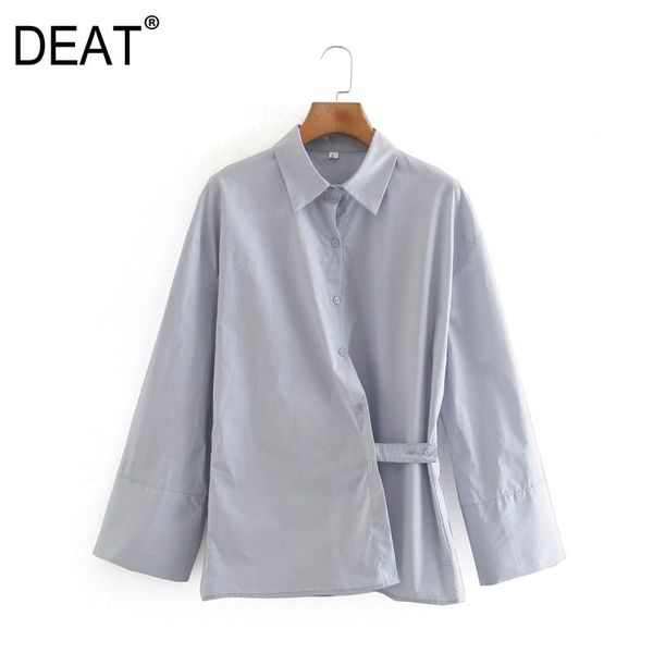 

deat] 2020 spring autumn new fashion tide turn-down collar solid color single-breasted long sleeve personality women shirt, White