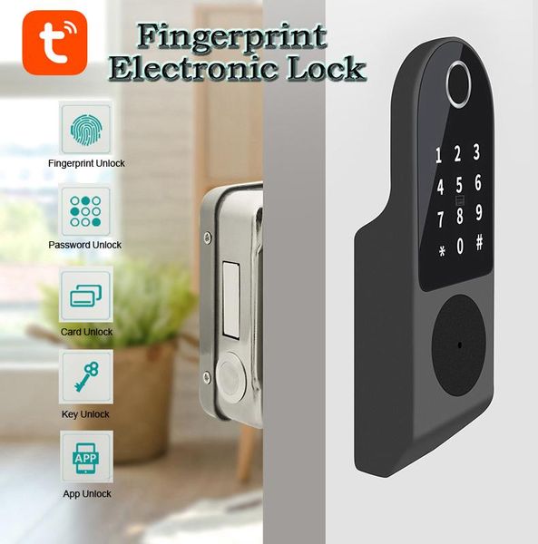 

access control card reader outdoor fingerprint rim lock smart digital code electronic door for home security work with gateway wifi alexa