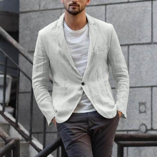 

men's slim fit business casual suit cotton linen blend pocket long sleeve suits blazer jacket outwear turn-down collar suit1, White;black