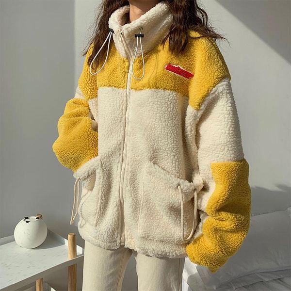 

women's fur & faux japanese winter women sweet lambswool coats large sizes thicken warm parker female patchwork sheepskin baseball coat, Black