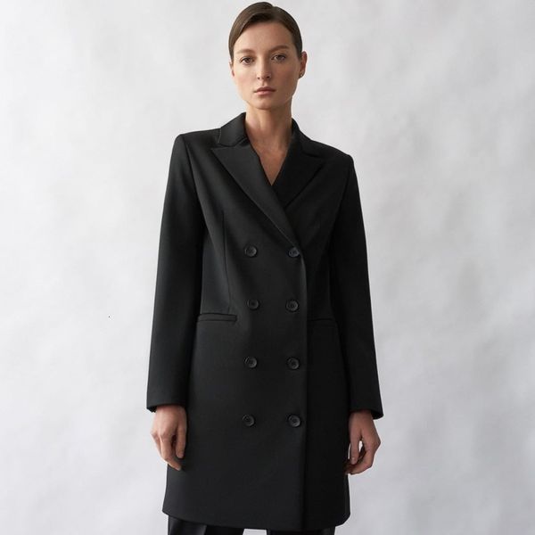 

2021 new england feminine style suit elegant double breasted office lady dressed above the knee v-cleavage dress winter fall vkze, Black;gray