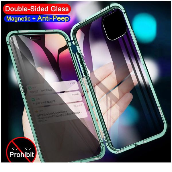 

2020 new anti peep magnetic phone case for iphone 11 12 pro max double sided glass metal adsorption privacy case fo bbytbr