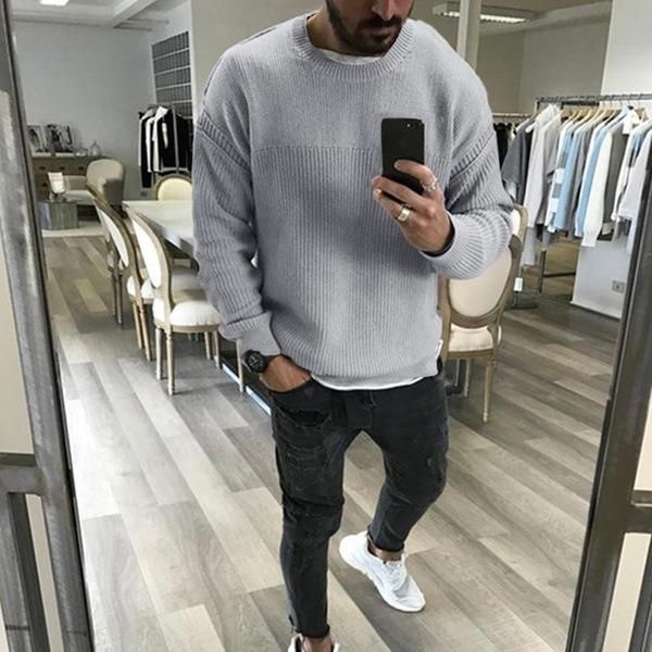 

men's sweaters 2021 autumn winter pullover solid o-neck long sleeve thick warm knitting casual simple stretchy male sweater, White;black