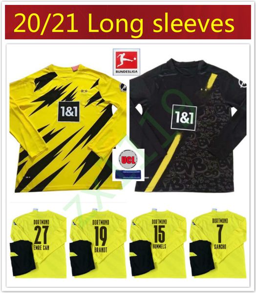 

borussia 2020 2021 длинные рукава мужчины kit dortmund haaland трикотажные изделия футбола 20 21 опасности гетце reus витсель пако алькасер, Black