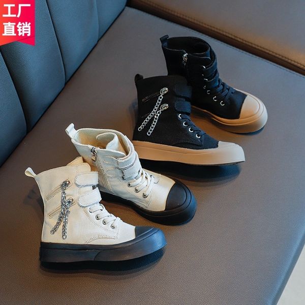 

2020 autumn new children high-metal chain boys girls casual breathable non-slip canvas shoes kids trendy single boots, Black;red