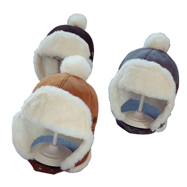 

baby hats children lei feng hat autumn and winter boy warm hat girl deer suede earmuffs baby thickening plush cap kids beanies, Yellow