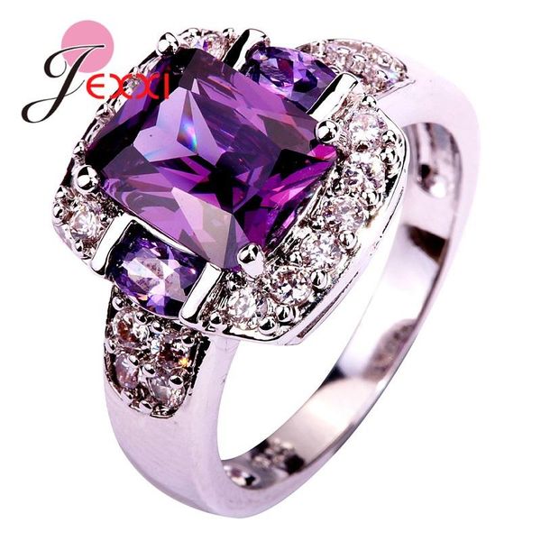 

cluster rings trendy crystal engagement for women 925 sterling silver zircon elegant bague female wedding jewelry, Golden;silver