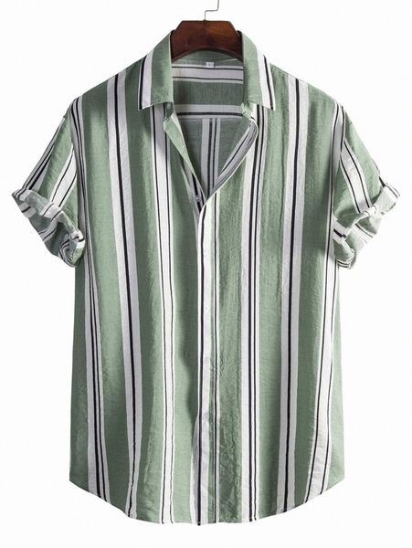 

extended sizes men striped print shirt s3b8#, White;black