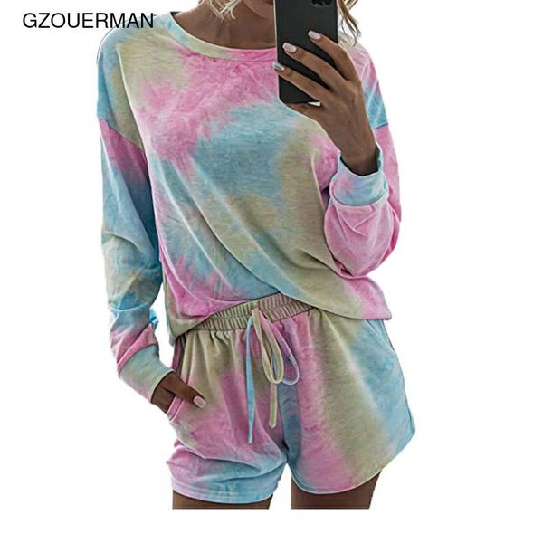 

style home wear long sleeve printed round neck t shirt + shorts, Gray