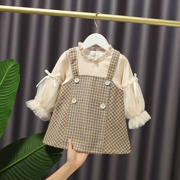 

bubble girl's autumn plaid fake two piece sve princs drs british sle skirt e20360, Red;yellow