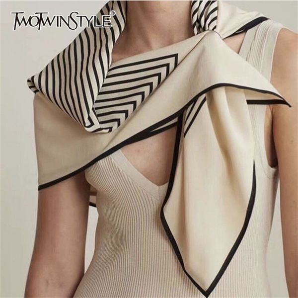 

twotwinstyle elegant hit color women scarf sun protection geometric stripe pattern scarves for female fashion accessories tide y201007, Blue;gray