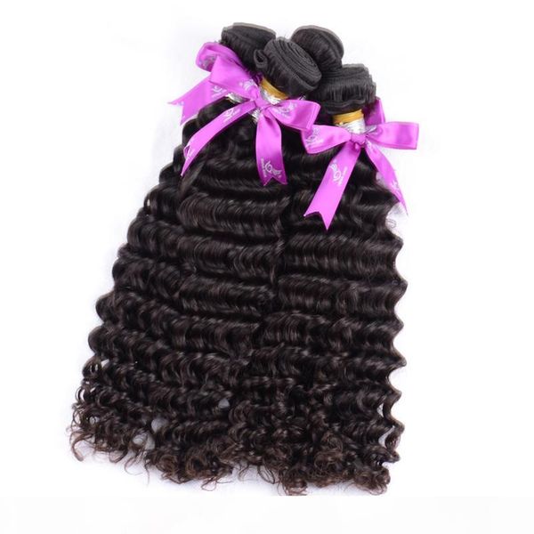 

100 natural human hair deep wave brazilian hair bundles unprocessed brazilian hair weave 3 bundles natural deep wave extensions 50%, Black