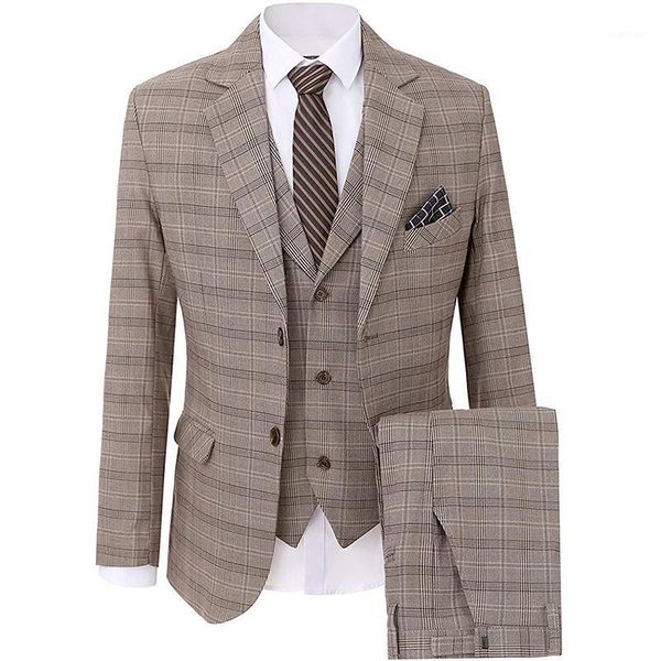 

men's slim fit suits stylish plaid 3 piece formal blazer groom wedding tuxedo 3 piece jacket vest and pants sets1, White;black