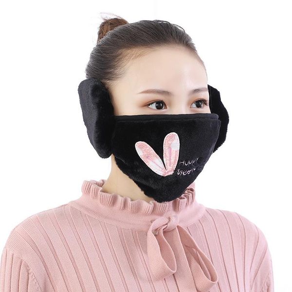 

2 in 1 face masks ear warmer winter christmas mask dustproof cold warm earmuff mask for women protective masks fy9228, Black