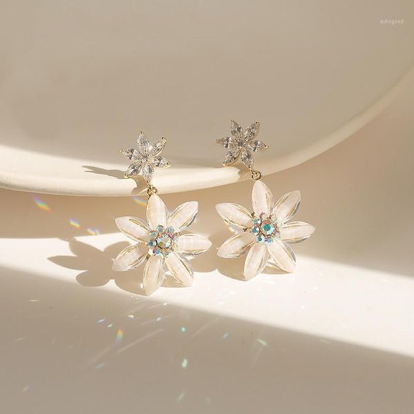 

dangle & chandelier korean temperament crystal flower pendant earrings for women simple and versatile statement fashion jewelry accessories1, Silver